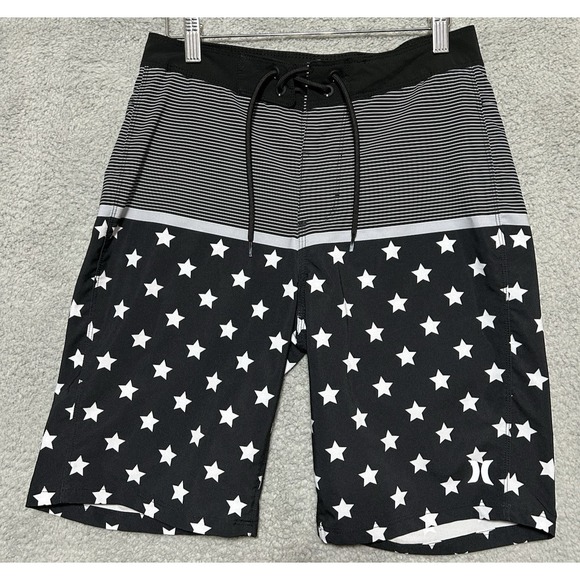 Hurley Other - Hurley Board Shorts Mens Size 28 Black Stars & Stripes Stretch‎ Shorts 20"